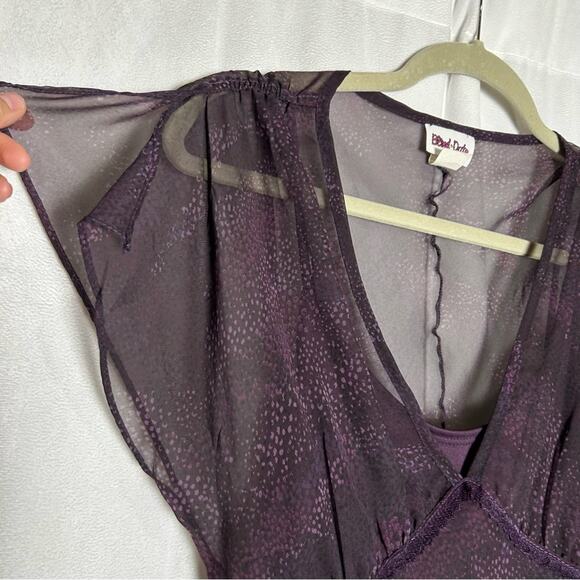 Vintage Blind Date Purple Semi Sheer Mesh V Neck Flutter Cap Sleeve Mini Dress - Picture 4 of 9